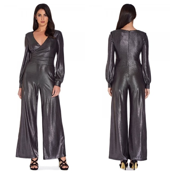 Adrianna Papell Gunmetal Metallic Jumpsuit NWT